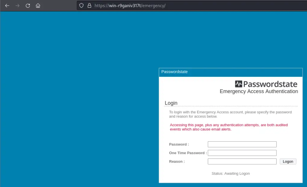 Step 1 - visit /emergency/ to establish a partial session.